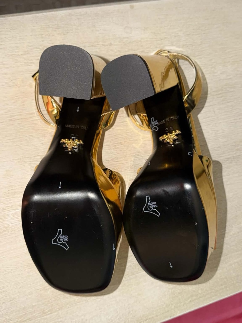 Prada Metallic Gold Platform Sandals with Ankle Strap - Picture 4 of 4
